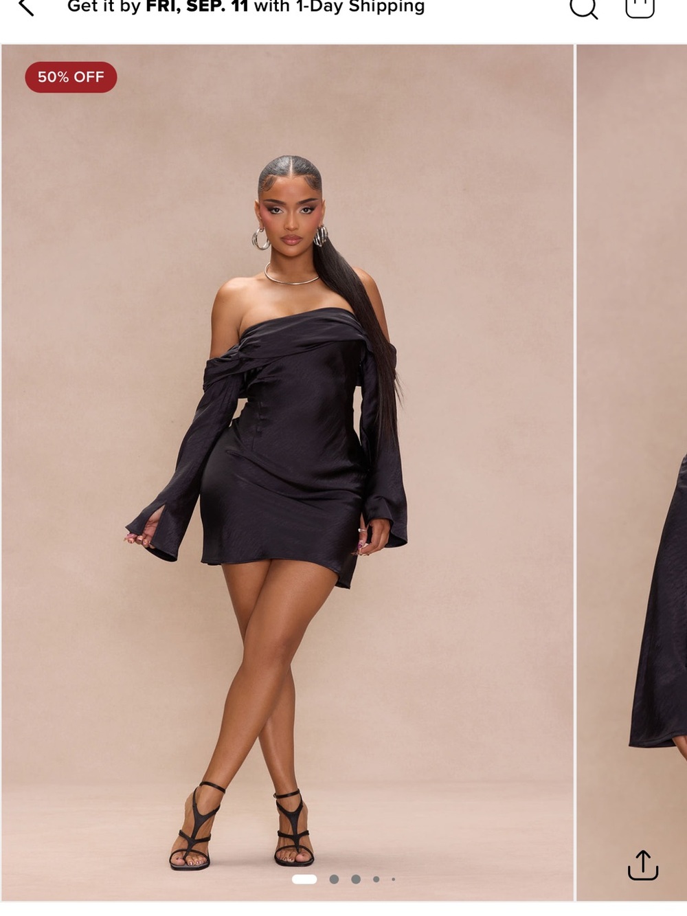 Off-Shoulder Black Satin Mini Dress
